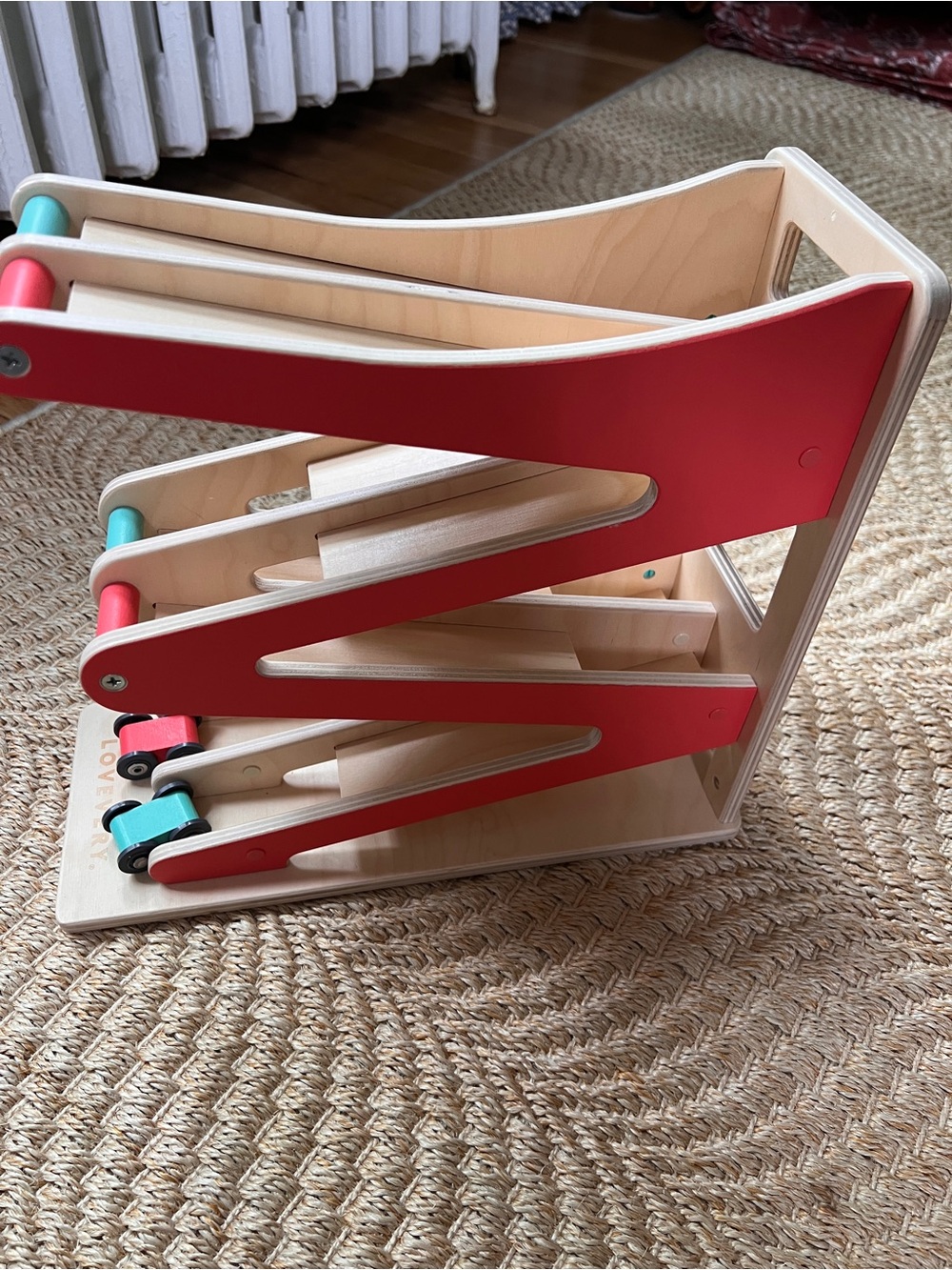 Lovevery Wooden Car Ramp with Teal & Red Accents EUC - Picture 2 of 4